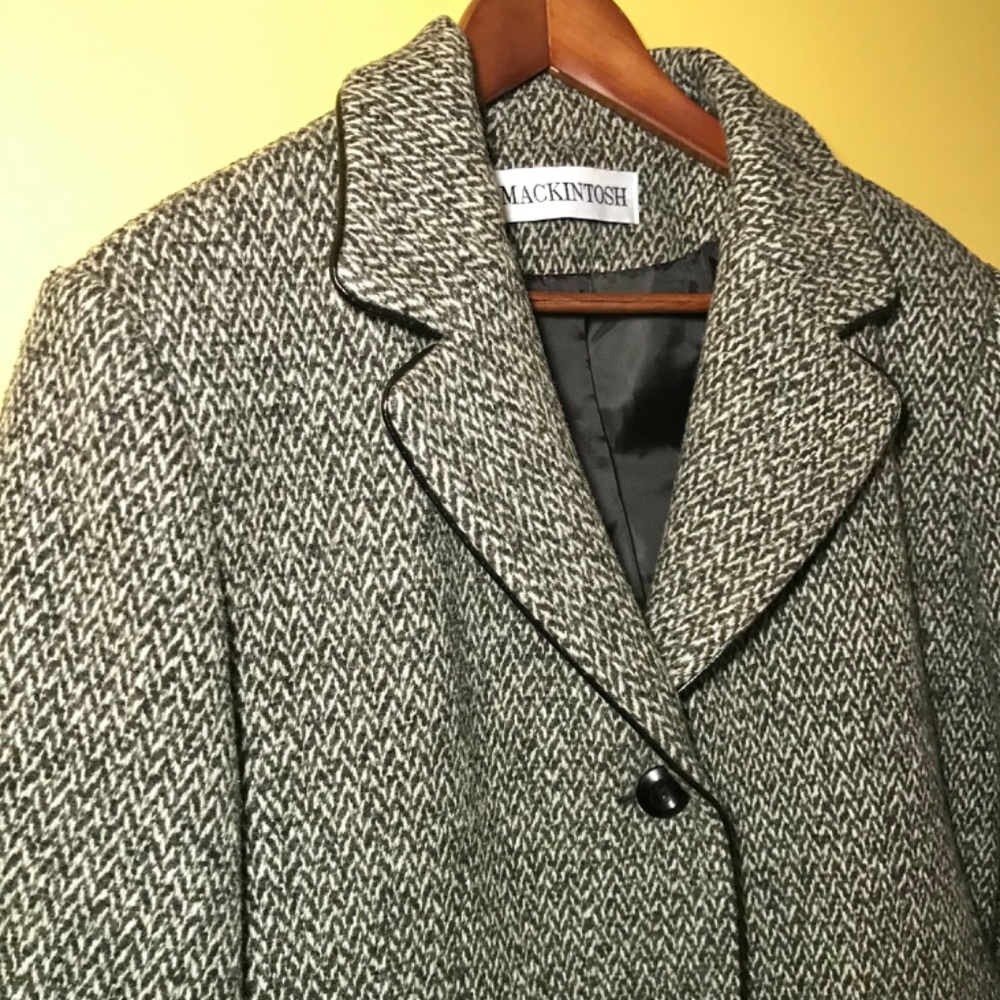 Mackintosh Vintage Wool Tweed Coat EcoChic Overcoat Gray Black Women’s Size 12 - Picture 7 of 16